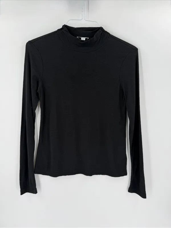 James Perse Black Skinny Turtleneck Long Sleeve Fitted Cotton Tshirt Top - Image 2