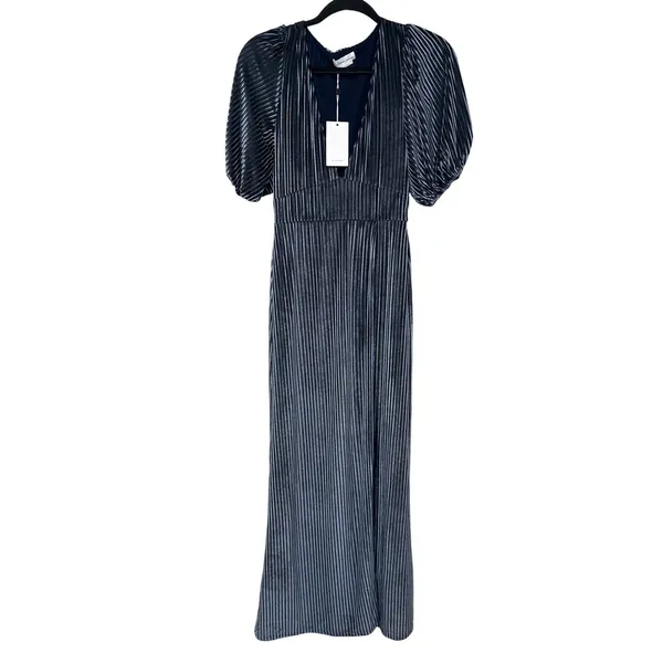 Lovers + Friends NWT Sarai‎ Maxi Dress Short Sleeve Velvet Ribbed Steel Blue - Image 3