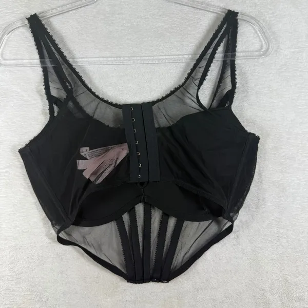 Victoria's Secret Black Sheer Mesh Floral Embroidered Corset Top XL 426033-QCA - Image 3