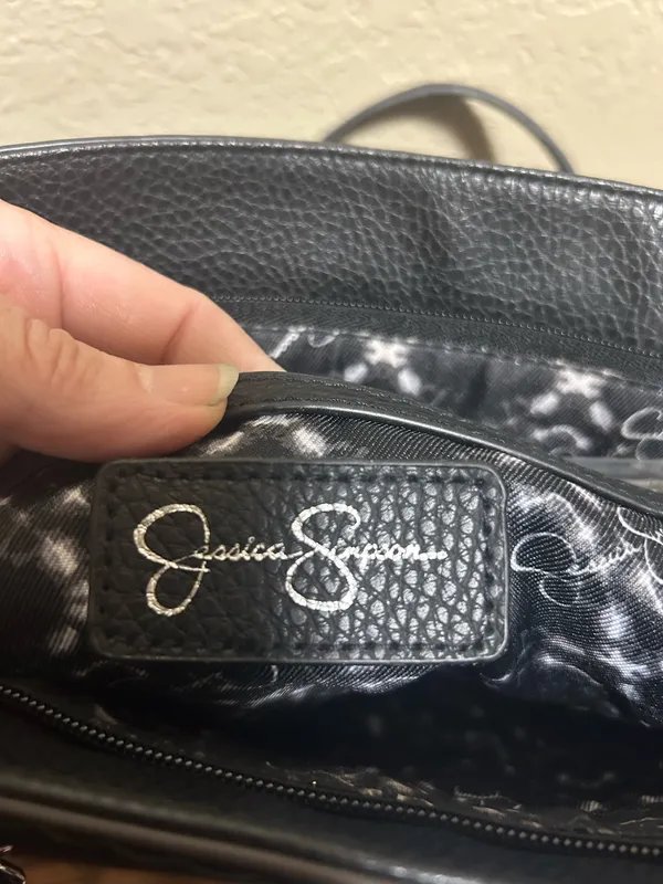 Jessica Simpson Black Pebbled Tote Shoulder Bag Silver Chain Zip Tassel Charm - Image 5