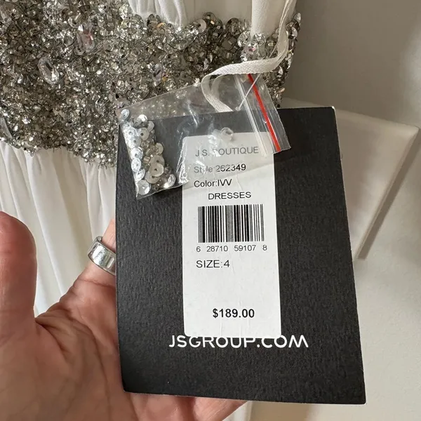 JS Boutique White Dress with Silver Embellishments - Image 3