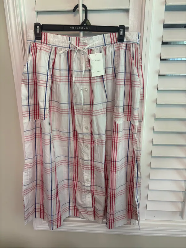 Free assembly White Plaid Button Front Maxi Skirt Size XL - Image 2