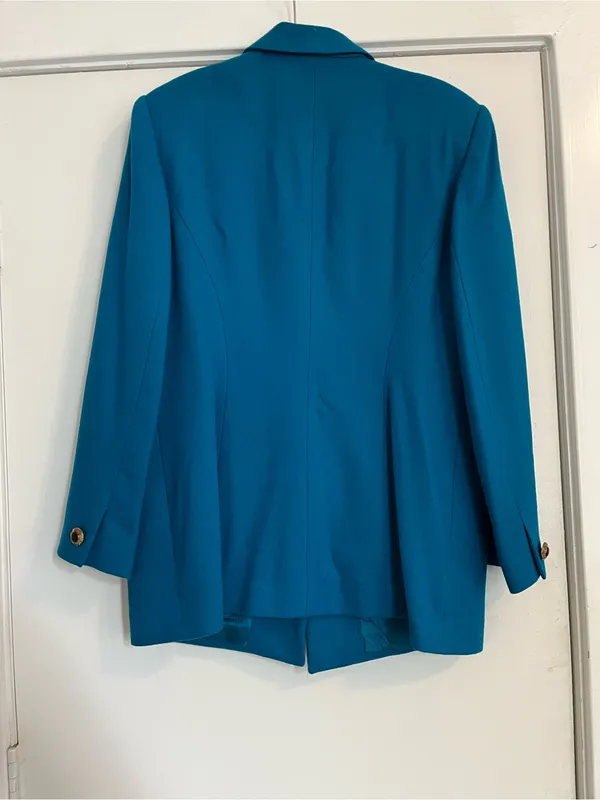 Vintage Oleg Cassini Teal blue Jacket and Skirt Suit women’s size 14 office - Image 7