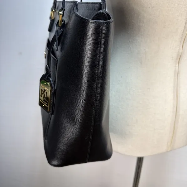 Ralph Lauren Newbury Modern Pocket Tote Shoulder Bag‎ Black Textured Leather - Image 5