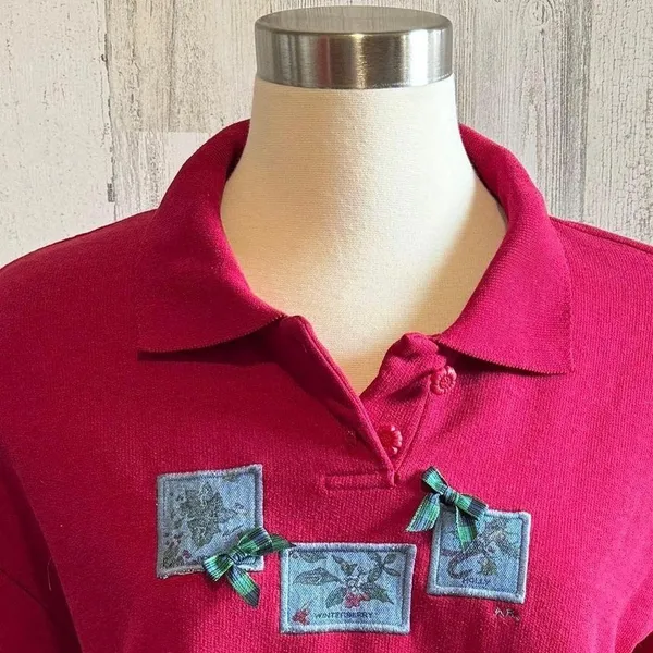 Vintage Pullover Sweatshirt Large Winterberry Holly whimsical unique Christmas‎ - Image 4