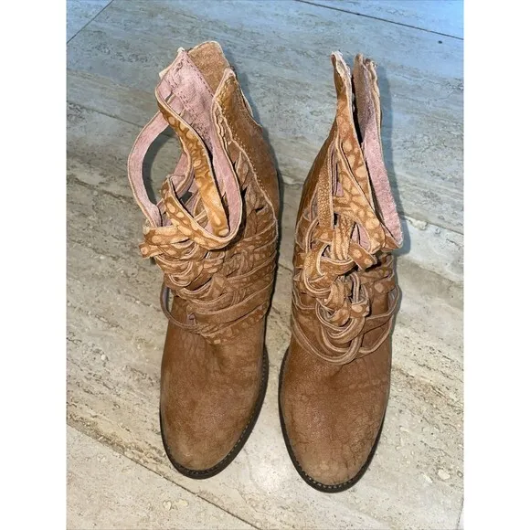Free People Carrera Bootie Woven Ankle Boots Vintage Tan Leather Size‎ 38 US 7.5 - Image 2
