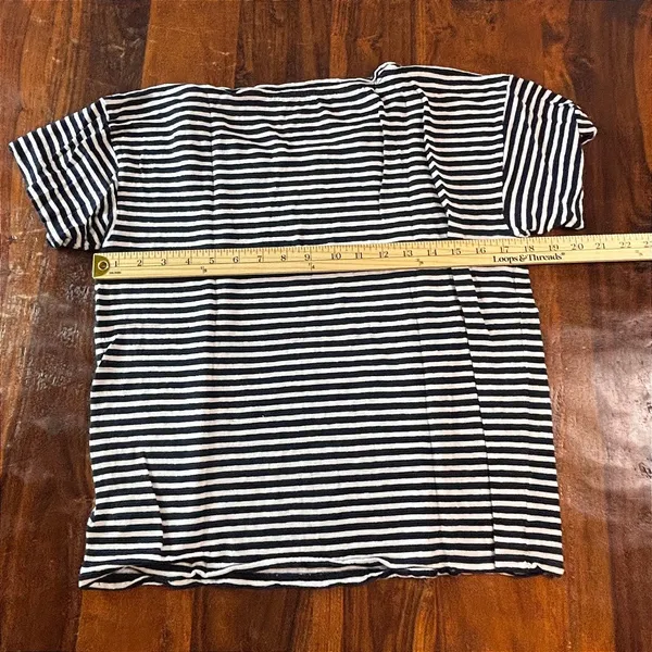 J.Crew Womens Navy White Striped 100% Linen Short Sleeve T-Shirt Size L RN77388 - Image 5