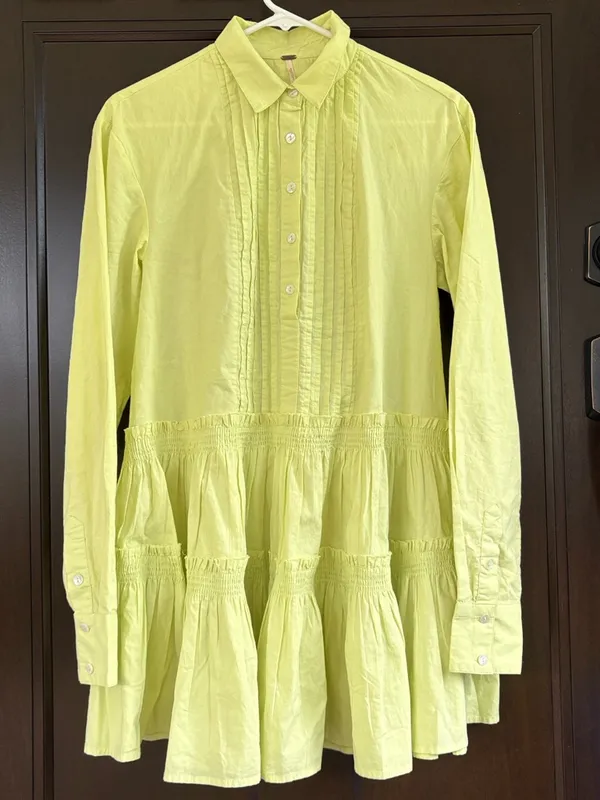 EUC Free People Billie Tiered Mini Shirt Dress Citrus Generous XS - Image 5
