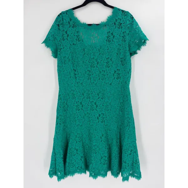 Diane von Furstenberg Fifi Dress‎ Womens Size 14 Green Lace V-Back Mini Cocktail - Image 3