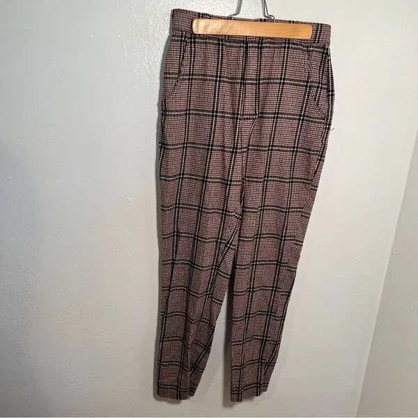 Hollister Women's Sz Small Ultra High-Rise Pant Plaid Houndstooth Beige Burgundy - Image 2