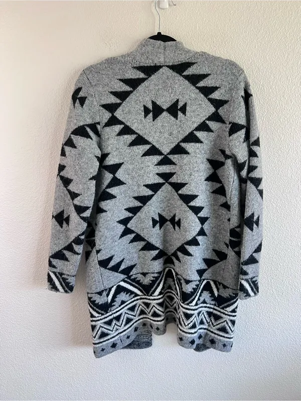 Frye Women's Open‎ Front Cardigan Patch Pockets Aztec Print Jacquard Knit - Image 3