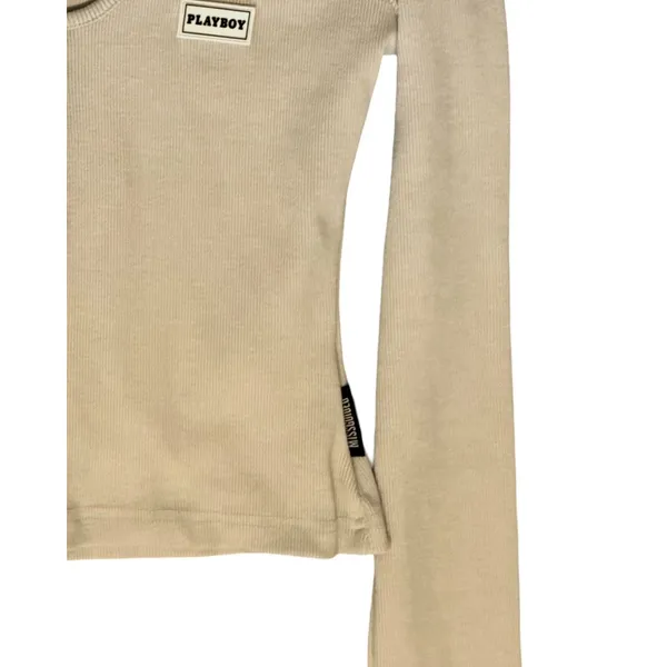 Playboy x Missguided Top Size 10 Heather Gray Long Sleeve Ribbed Crop Top Y2K - Image 9