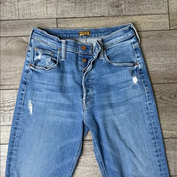 MOTHER The Tripper Ankle Fray Blue Distressed Straight Leg Jeans - Image 5