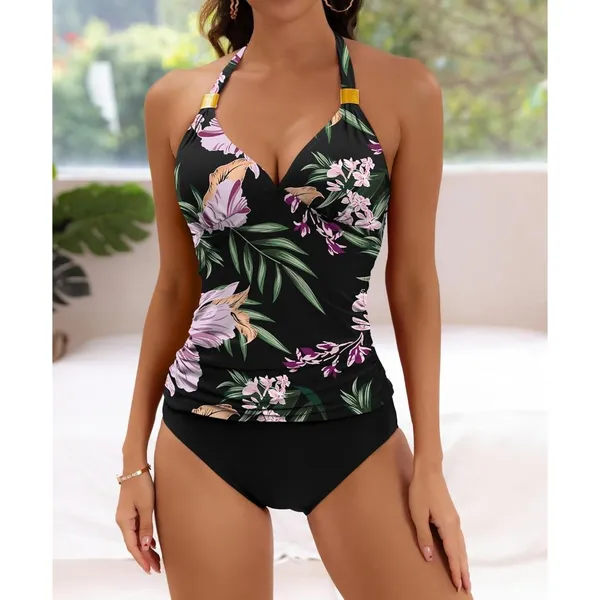 B2prity Halter Tankini Swimsuit Slimming Floral Two Piece Bathing Suit LARGE - Image 4