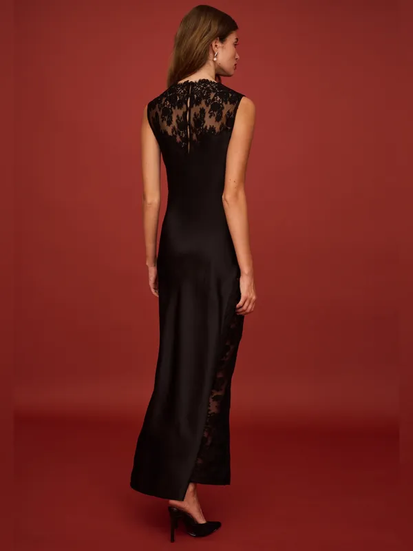 NWT o.p.t Natalia Dress size 6 Black Lace Maxi Dress Few Moda silky - Image 4