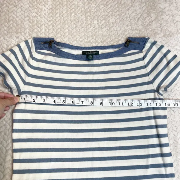 Ralph Lauren Lauren‎ Jeans Co Blue cream striped Knit Top Zip accent Sleeve Shirt women SZ S - Image 4