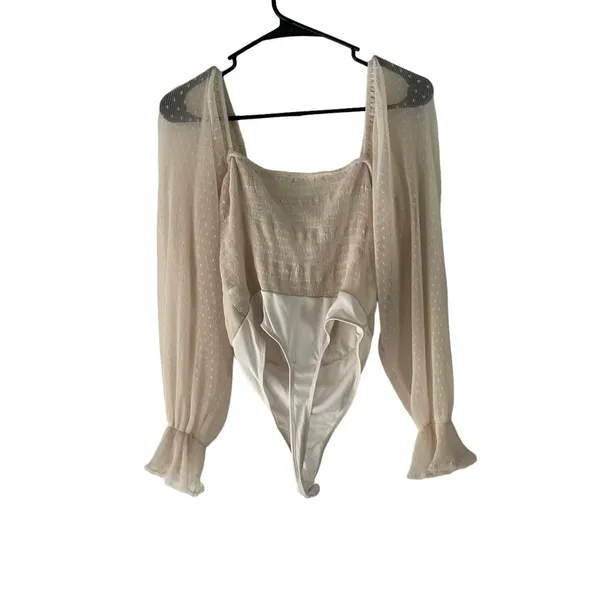 Biashe Women's‎ Size Small Cream Swiss Dot Puff Lace Body Suit - Image 7