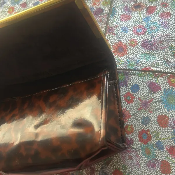 Tory Burch Brown/Black Patent Leather Mini Clutch Gold Hardware - Image 4
