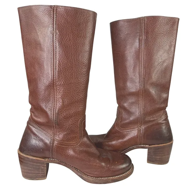 Vintage Frye Campus 14L Tall Boots Pebbled Leather Cognac Brown‎ Women's 9.5M - Image 11