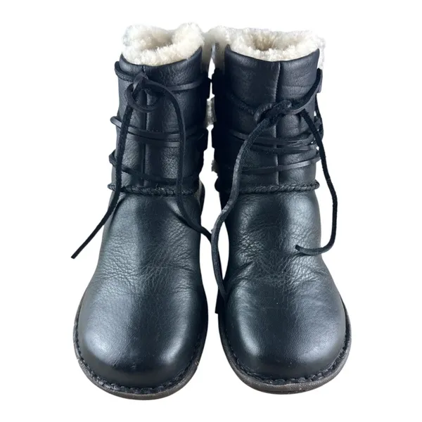 UGG Caspia Black Leather Shearling Lined Lace Up Ankle Boots 1932 Womens Size 7 - Image 2