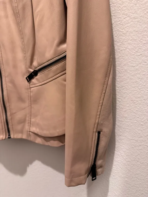 Gili Women’s Moto Jacket Tan Faux Leather Zip-Front Jacket - Image 4