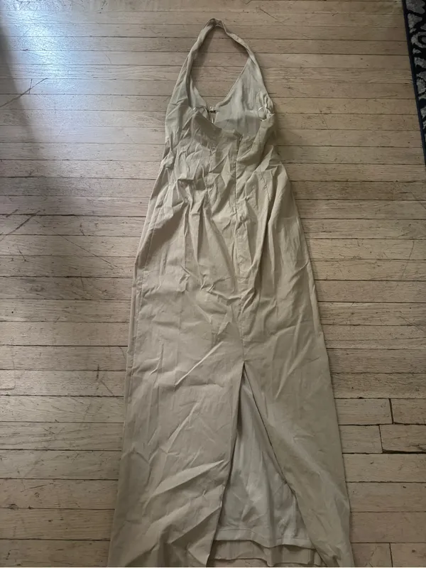 Zara Tan Halter Maxi Dress with Front Keyhole - Image 6