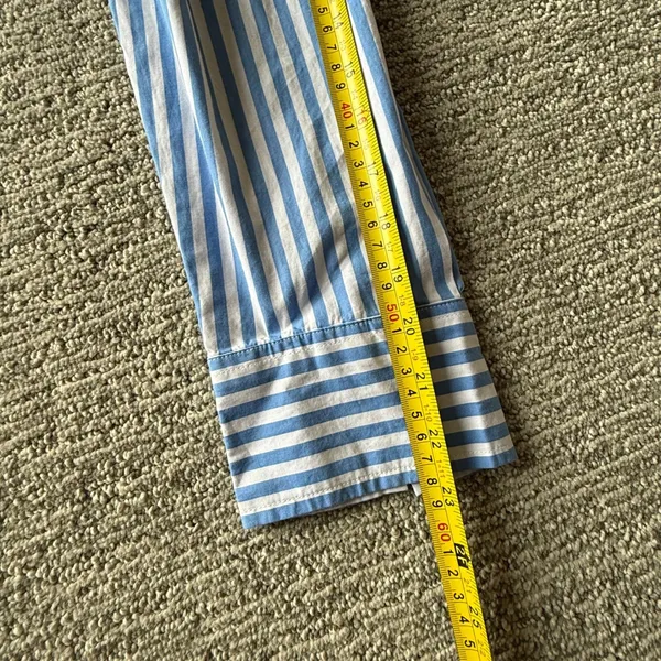 Free Assembly Blue White Striped Cotton Midi Shirt Dress D-Ring Belt L 12-14 - Image 9