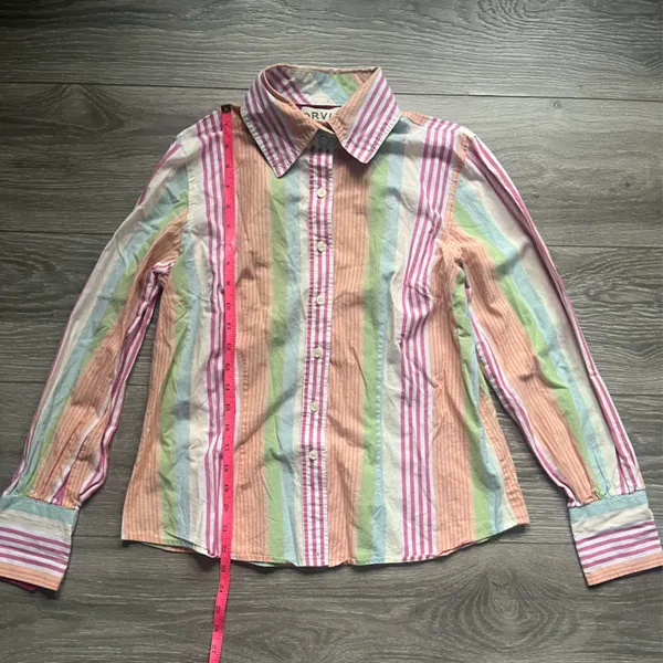 Orvis Pink Orange Pastel Easter Vertical Stripe Long Sleeve Button Down Size M - Image 5