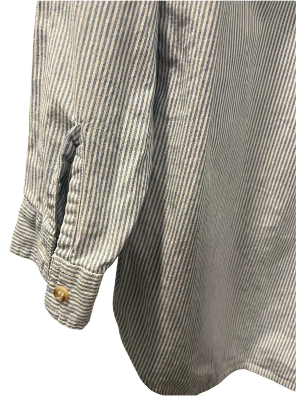 Vintage 90s Christmas Embroidered Button Up Shirt Striped Denim Collar Large - Image 8
