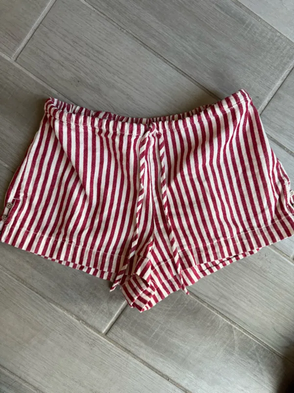 Women’s Red & Cream Striped Drawstring Athletic Shorts Size M - Image 2