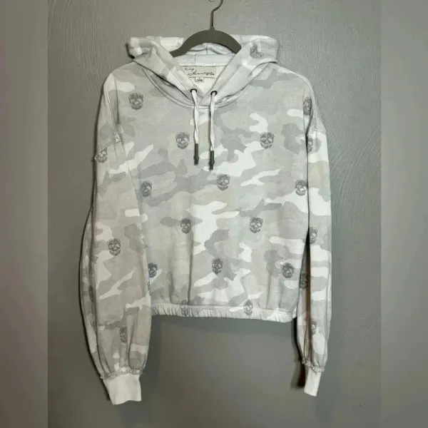 Vintage Havana Women's Burnout Hoodie Camo Skulls Halloween Elastic Size‎ Small - Image 8
