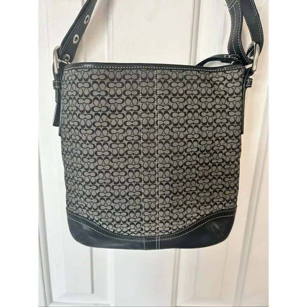 Coach Signature Authentic Vintage Double C Black Leather Trim Handbag M0769 - Image 4