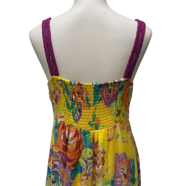 Soft Surroundings Maxi Dress Gown‎ M Yellow Floral Vibrant Empire Waist Garden - Image 6