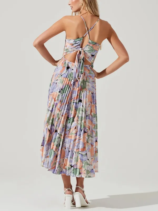 Astr Floral Midi Dress in Lavender, Peach & Sage - Image 2