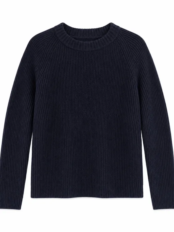 Quince Fisherman Crewneck Sweater Womens M Navy Excellent Mongolian Cashmere - Image 2