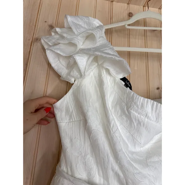 Lulus Sweet Definition White Burnout Ruffled One-Shoulder Midi Dress Party Sz XL - Image 7