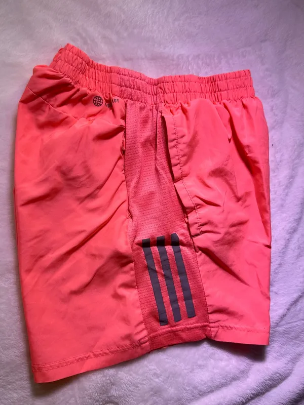 adidas Coral Pink Athletic Shorts with Dark Stripe Accents - Image 3
