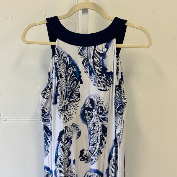 Tommy Bahama Paisley Stripe Sleeveless V-Neck Shift Midi Dress Large Blue White - Image 5