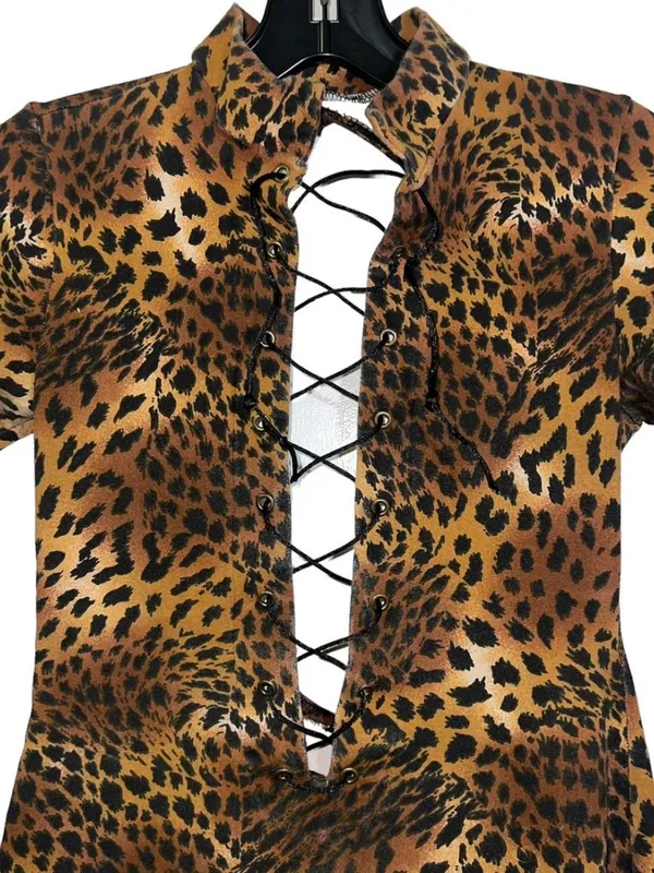 Cheetah Print Lace-Up Bodycon Mini Dress - Image 4