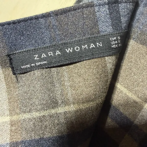 Zara Woman Plaid A-Line Skirt Gray Blue Belted High Waist Size S EU‎ 36 Preppy - Image 7