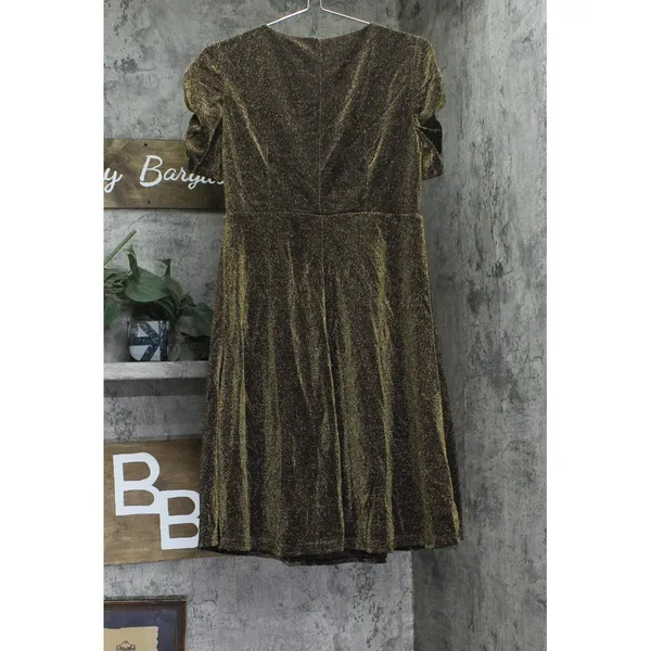 NWT Tommy Hilfiger Puff Ruched Sleeve V Neck Dress A4IK118E Bronze / Black 10 - Image 5