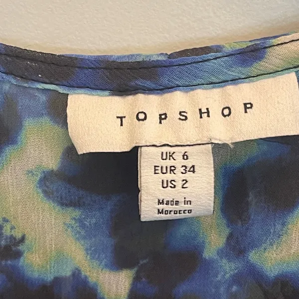 Topshop Blue Green Leopard Print Sheer Ruffle Tie Front Blouse US 2 - Image 3