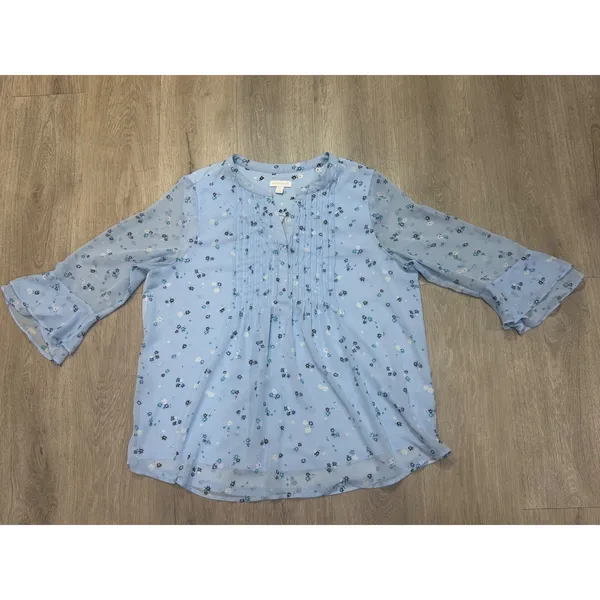 Charter Club XL Blue Floral Pintuck Bell Sleeve Tunic Blouse Boho Cottagecore - Image 5