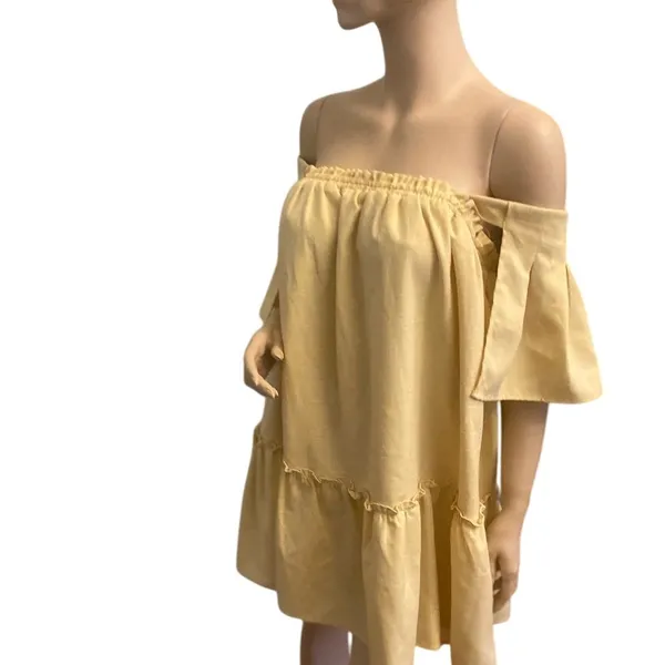 NWT Macaw Flutter sleeve Yellow Bohemian‎ mini dress Size M - Image 8