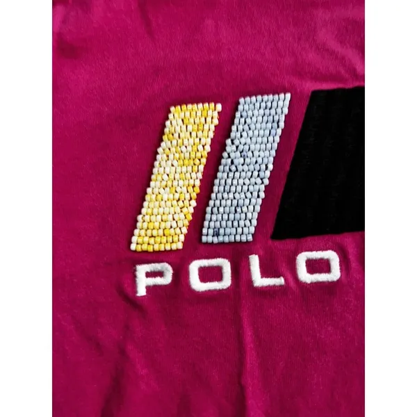Polo Ralph Lauren Y2K XS baby tee Women Beaded Pink T-Shirt‎ RL POLO 1967 XS - Image 4