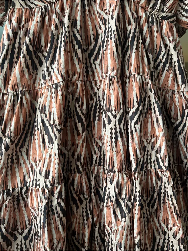 Hutch Anthropologie Brown Printed V-Neck Puff Sleeve Mini Dress Size Medium - Image 2