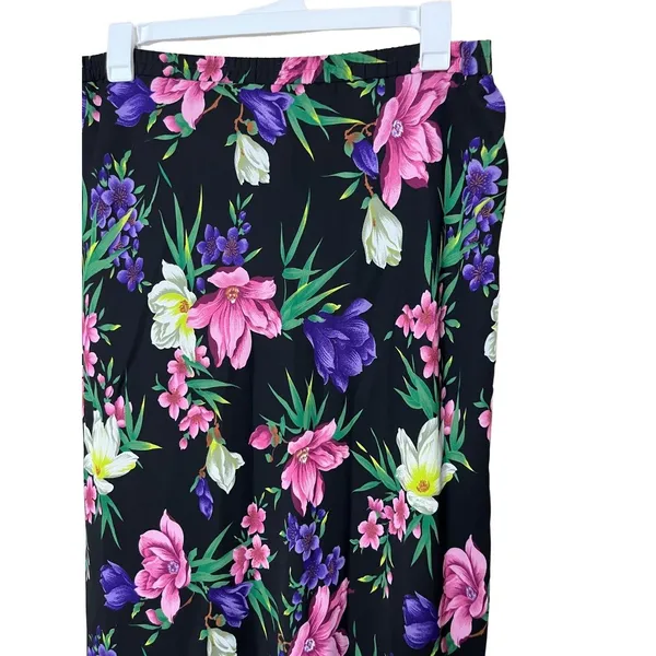 Vintage Skirt Womens Size 16 Black Floral Print Maxi‎ Stretch Waist Classic - Image 2