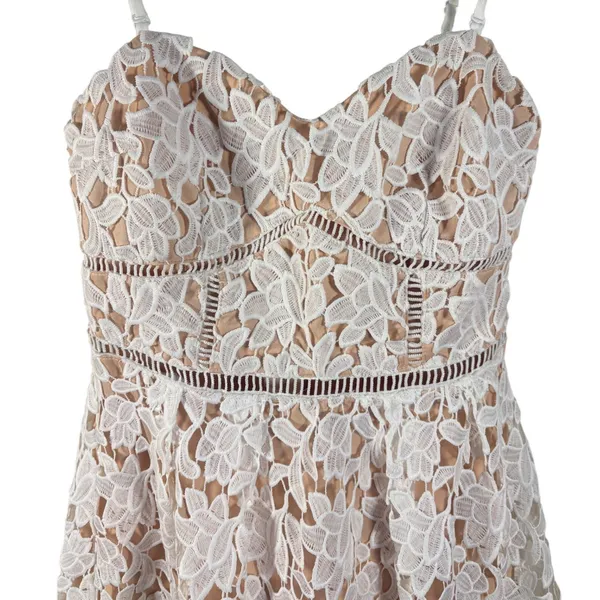 Just Me White Floral Lace Sweetheart Cocktail‎ Dress Nude Lining Small - Image 7