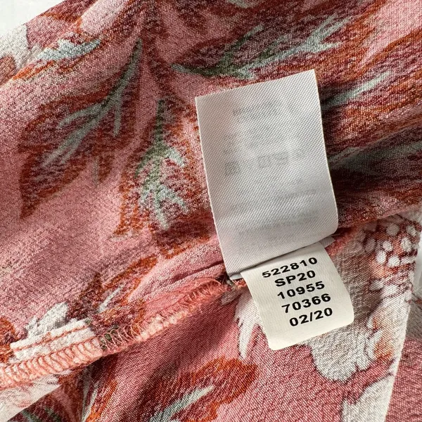 Loft Blouse Sz S Pink Rayon Floral Print Round neckline Ruched Short Sleeve - Image 6