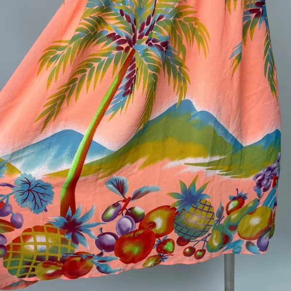 H&M Neon Orange Fruit Tropical Spaghetti V-Neck Sleeveless Mini Sundress Size 6 - Image 5